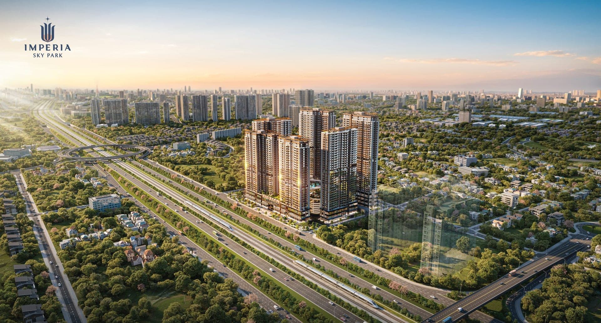 Imperia Sky Park beside the Dai Lo Thang Long expressway