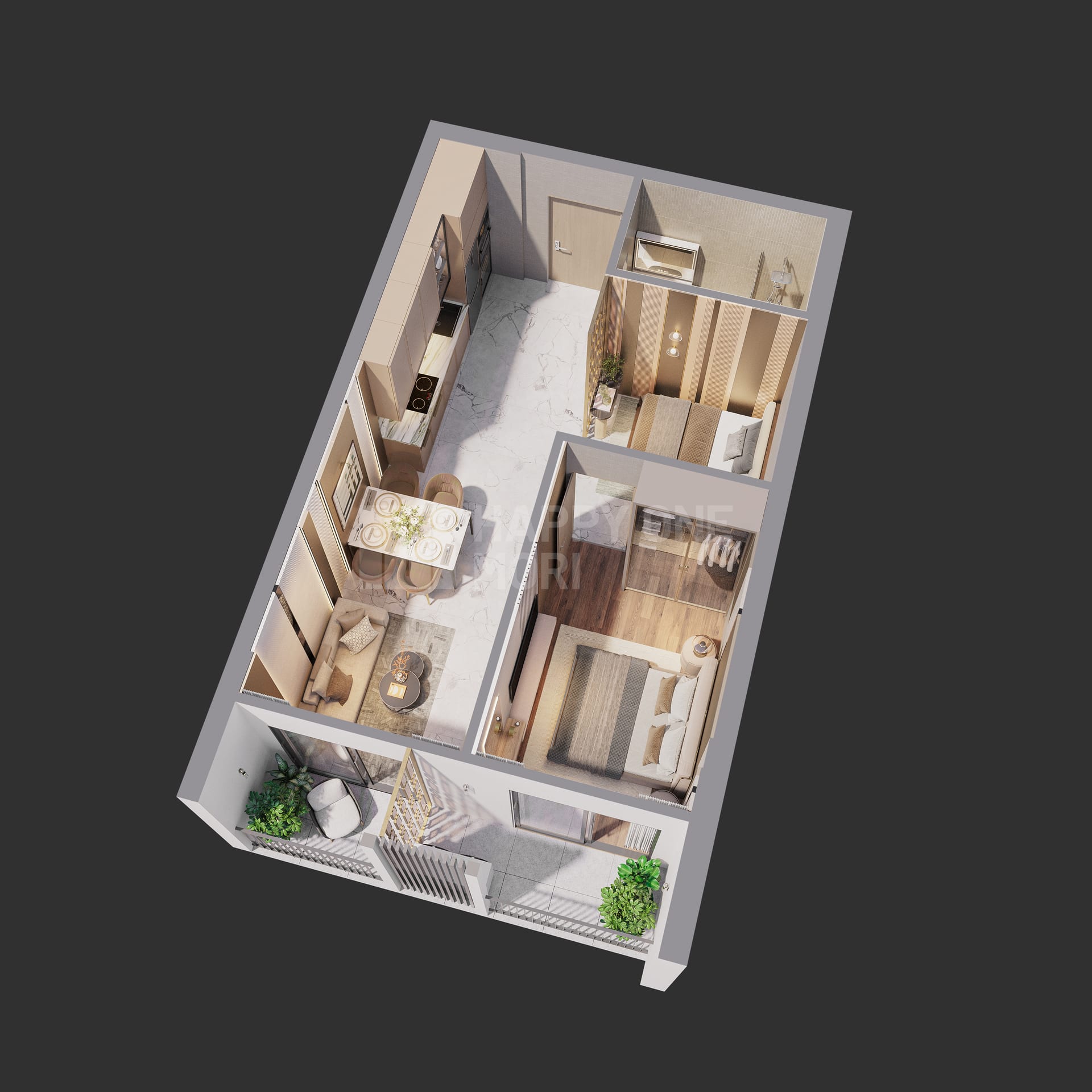 1BR top-view floor plan