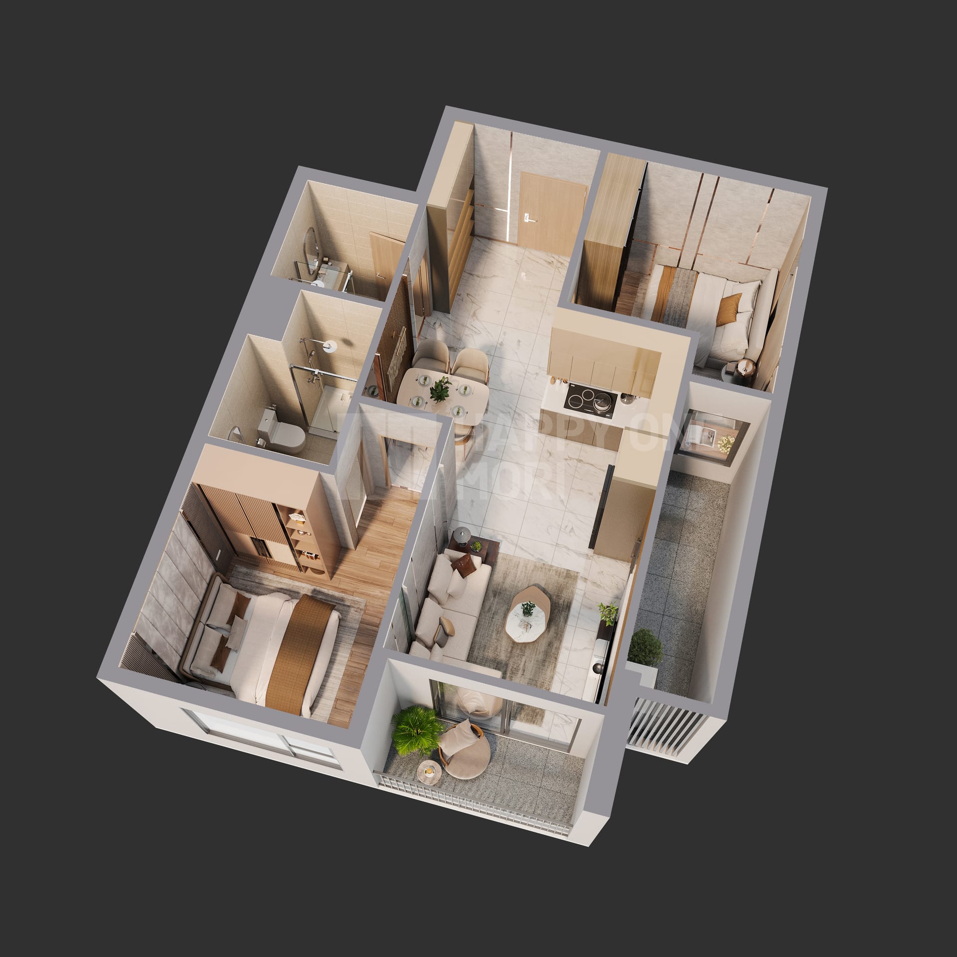 2BR top-view floor plan